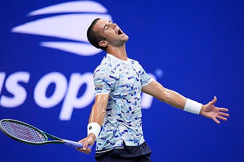 US Open 2024: Laslo Djere, of Serbia, reacts against Novak Djokovic